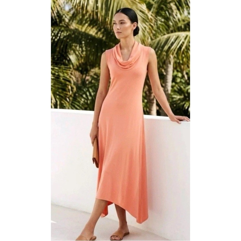 Soft Surroundings Sierra 1X Coral Cowl Neck Flowy Maxi Dress Sleeveless Stretch